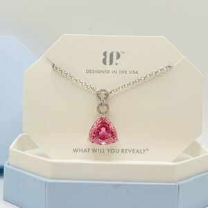 Bomb Party Rose quartz on rhodium necklace